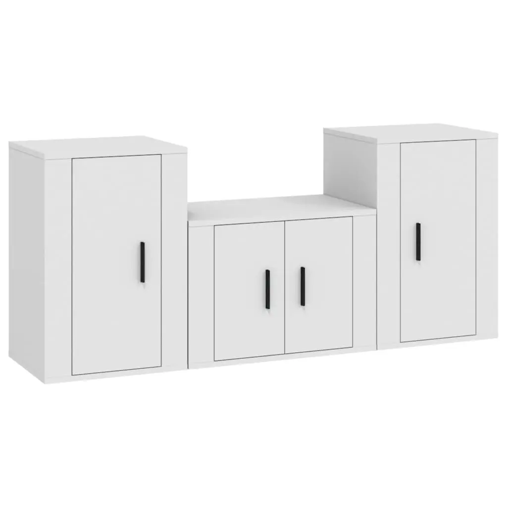 3 Piece TV Cabinet Set White Engineered Wood 3188494 - Furniture