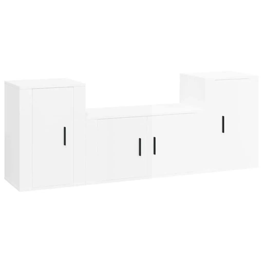 3 Piece TV Cabinet Set High Gloss White Engineered Wood 3188504 - Furniture
