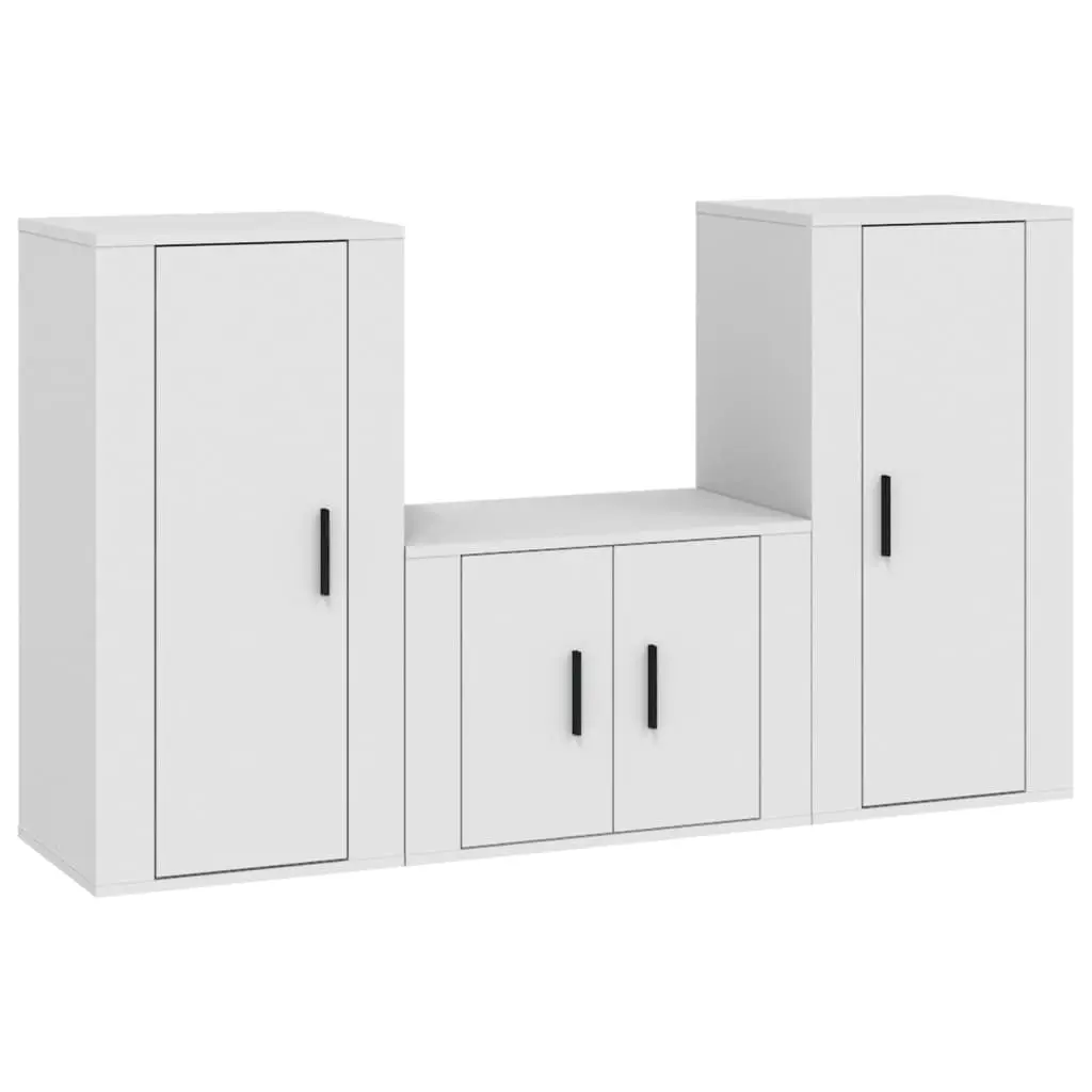 3 Piece TV Cabinet Set White Engineered Wood 3188518 - Furniture
