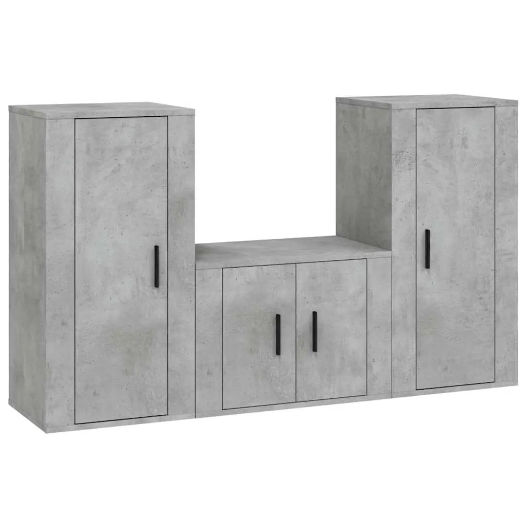 3 Piece TV Cabinet Set Concrete Grey Engineered Wood 3188522 - Furniture