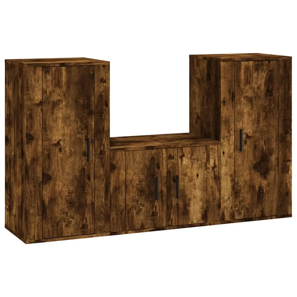 3 Piece TV Cabinet Set Smoked Oak Engineered Wood 3188523 - Furniture