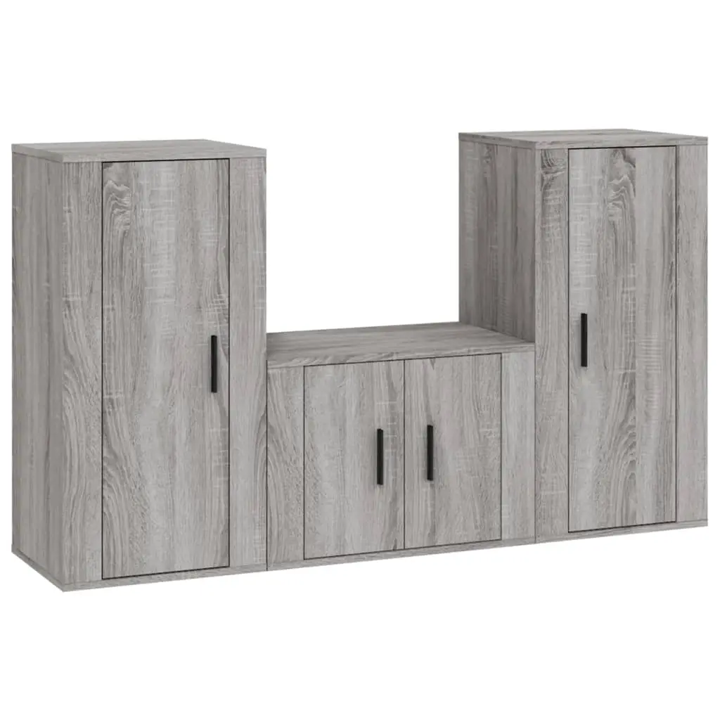 3 Piece TV Cabinet Set Grey Sonoma Engineered Wood 3188524 - Furniture
