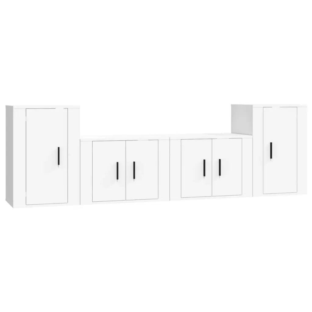 4 Piece TV Cabinet Set White Engineered Wood 3188542 - Furniture