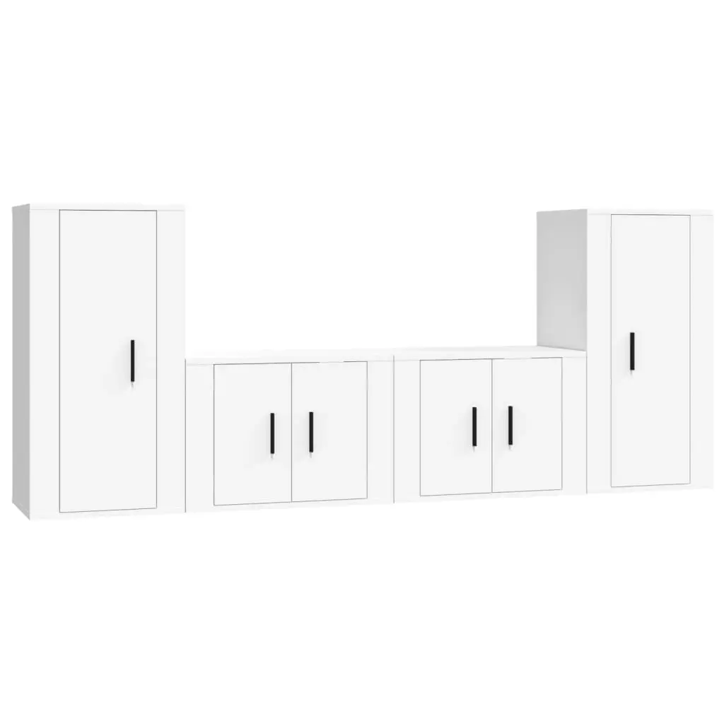 4 Piece TV Cabinet Set White Engineered Wood 3188550 - Furniture
