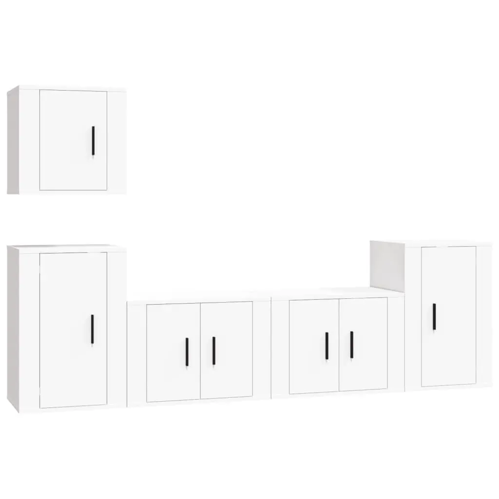 5 Piece TV Cabinet Set White Engineered Wood 3188558 - Furniture