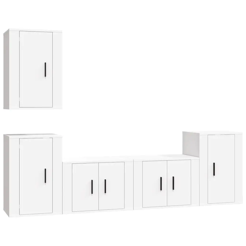 5 Piece TV Cabinet Set White Engineered Wood 3188566 - Furniture