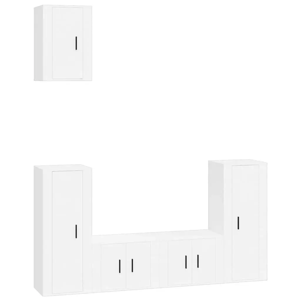 5 Piece TV Cabinet Set White Engineered Wood 3188574 - Furniture