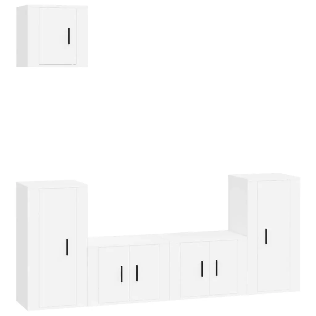 5 Piece TV Cabinet Set White Engineered Wood 3188582 - Furniture
