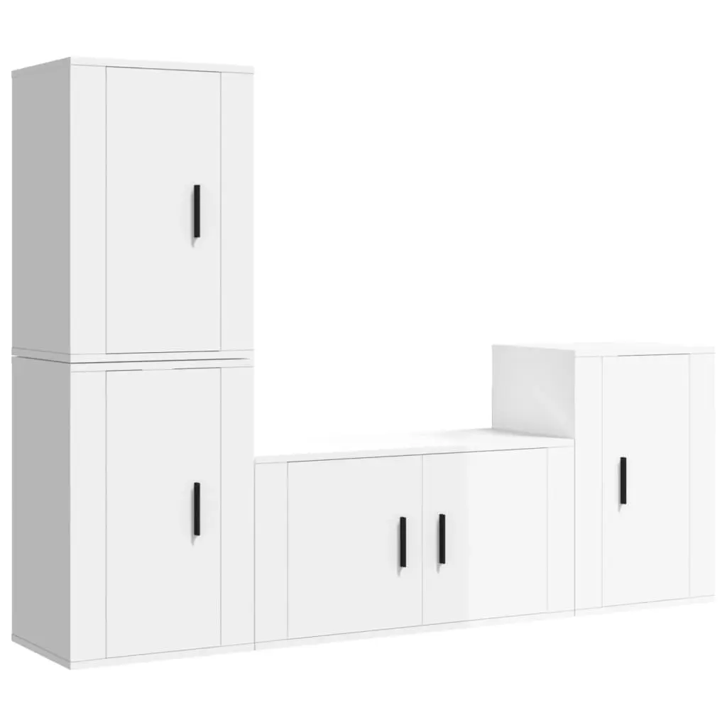 4 Piece TV Cabinet Set High Gloss White Engineered Wood 3188608 - Furniture