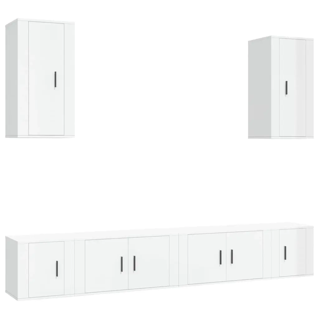 6 Piece TV Cabinet Set High Gloss White Engineered Wood 3188688 - Furniture