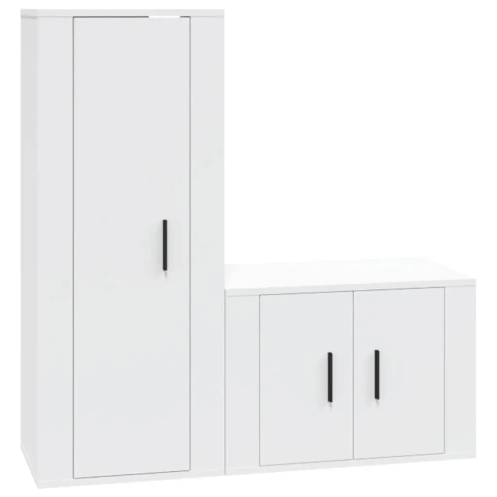 2 Piece TV Cabinet Set White Engineered Wood 3188718 - Furniture