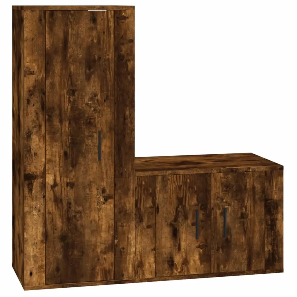2 Piece TV Cabinet Set Smoked Oak Engineered Wood 3188723 - Furniture