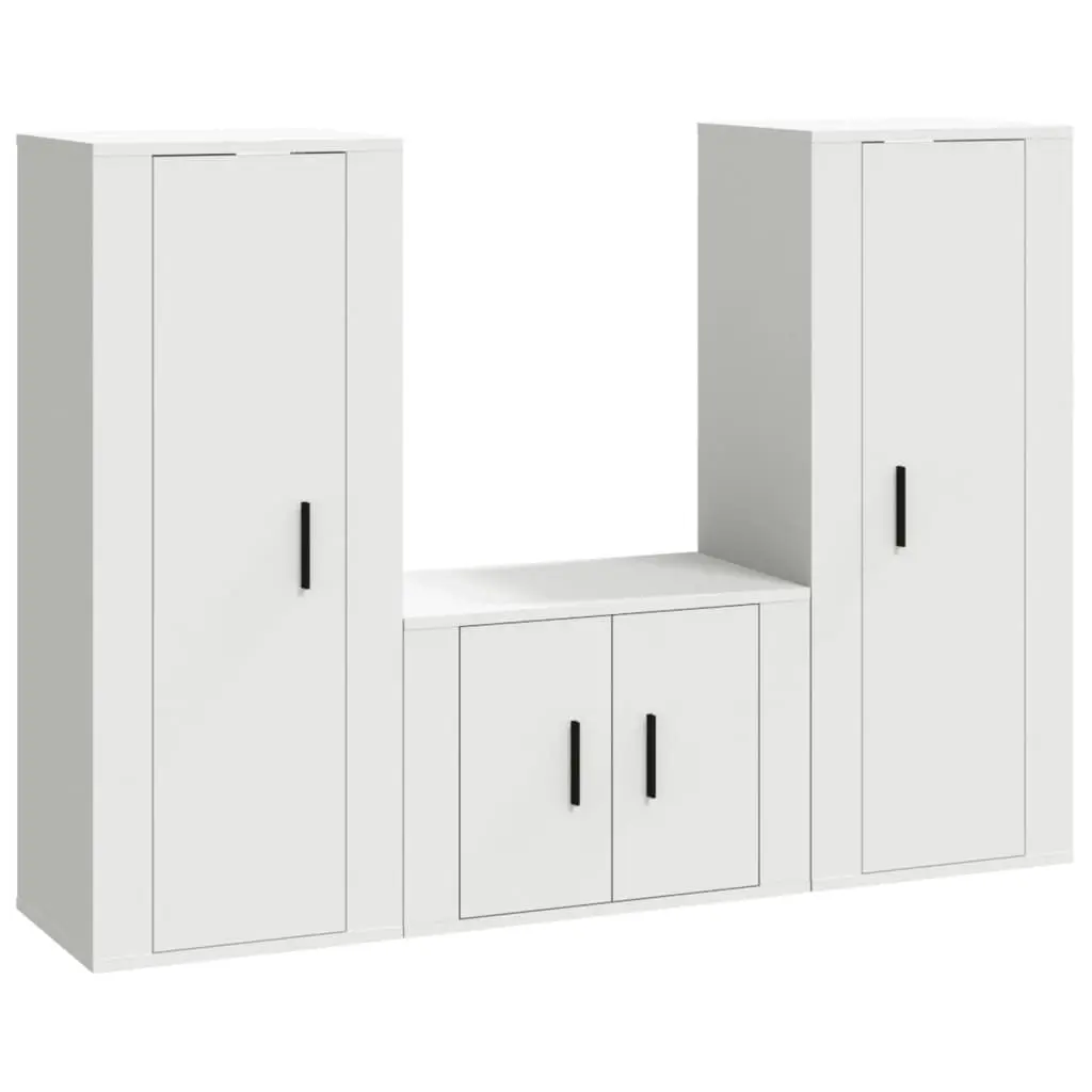 3 Piece TV Cabinet Set White Engineered Wood 3188742 - Furniture
