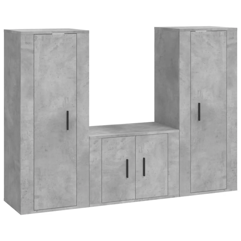3 Piece TV Cabinet Set Concrete Grey Engineered Wood 3188746 - Furniture
