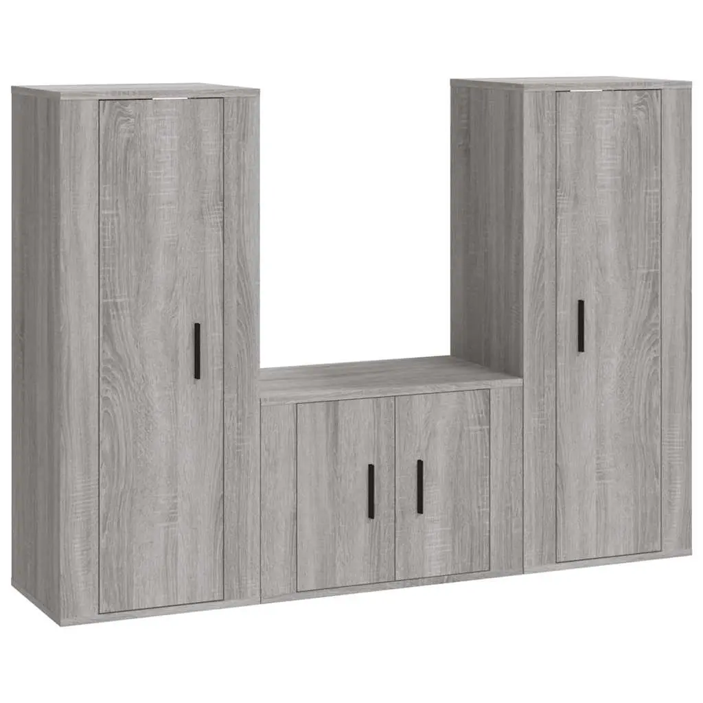 3 Piece TV Cabinet Set Grey Sonoma Engineered Wood 3188748 - Furniture