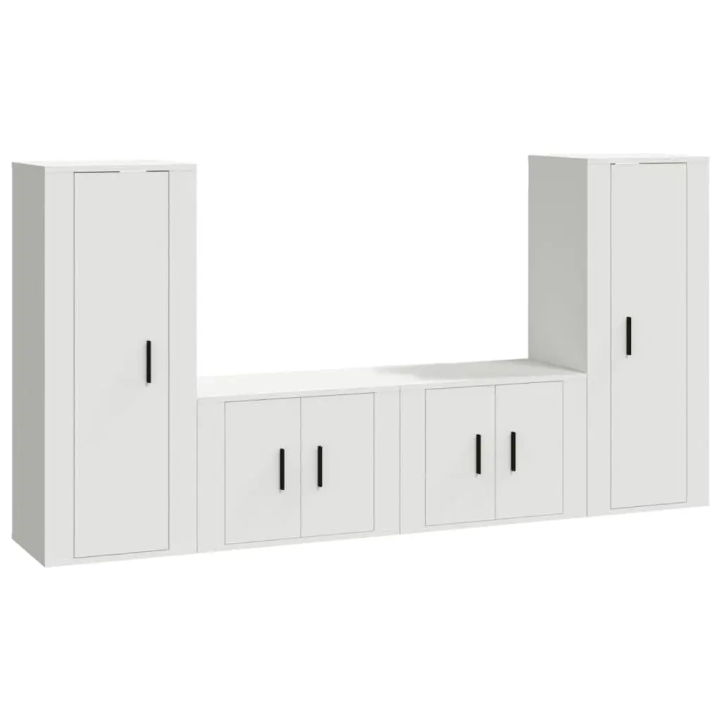 4 Piece TV Cabinet Set White Engineered Wood 3188766 - Furniture