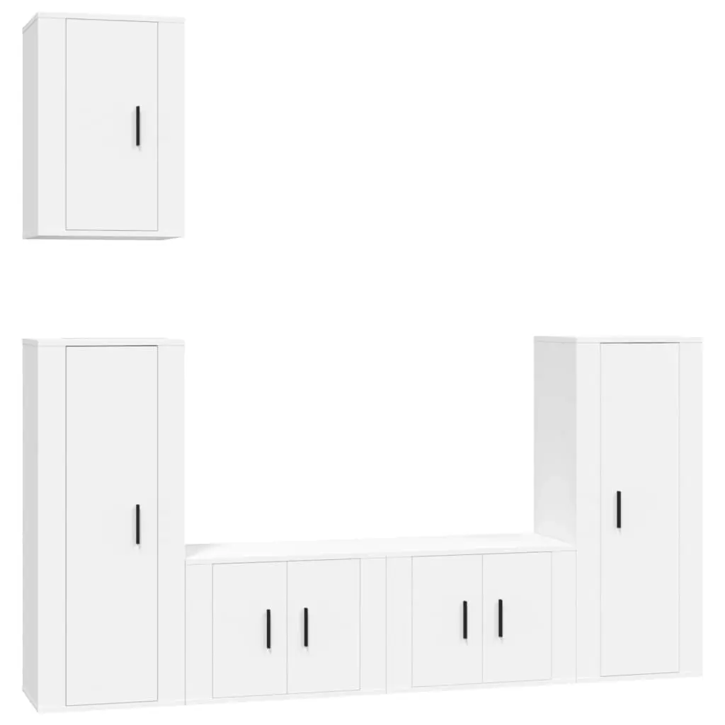 5 Piece TV Cabinet Set White Engineered Wood 3188774 - Furniture