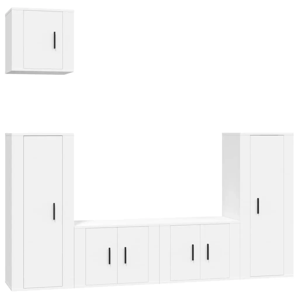 5 Piece TV Cabinet Set White Engineered Wood 3188782 - Furniture
