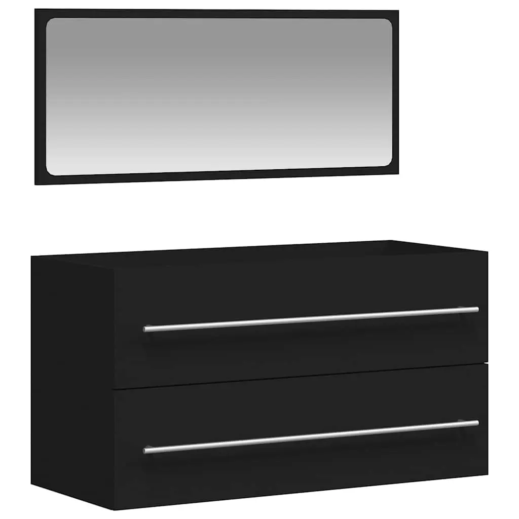 Bathroom Cabinet with Mirror Black Engineered Wood 833880 - Furniture