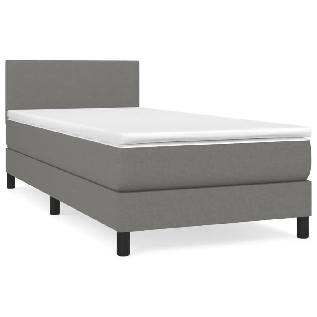 Box Spring Bed with Mattress Dark Grey 100x200 cm Fabric 3189201 - Furniture