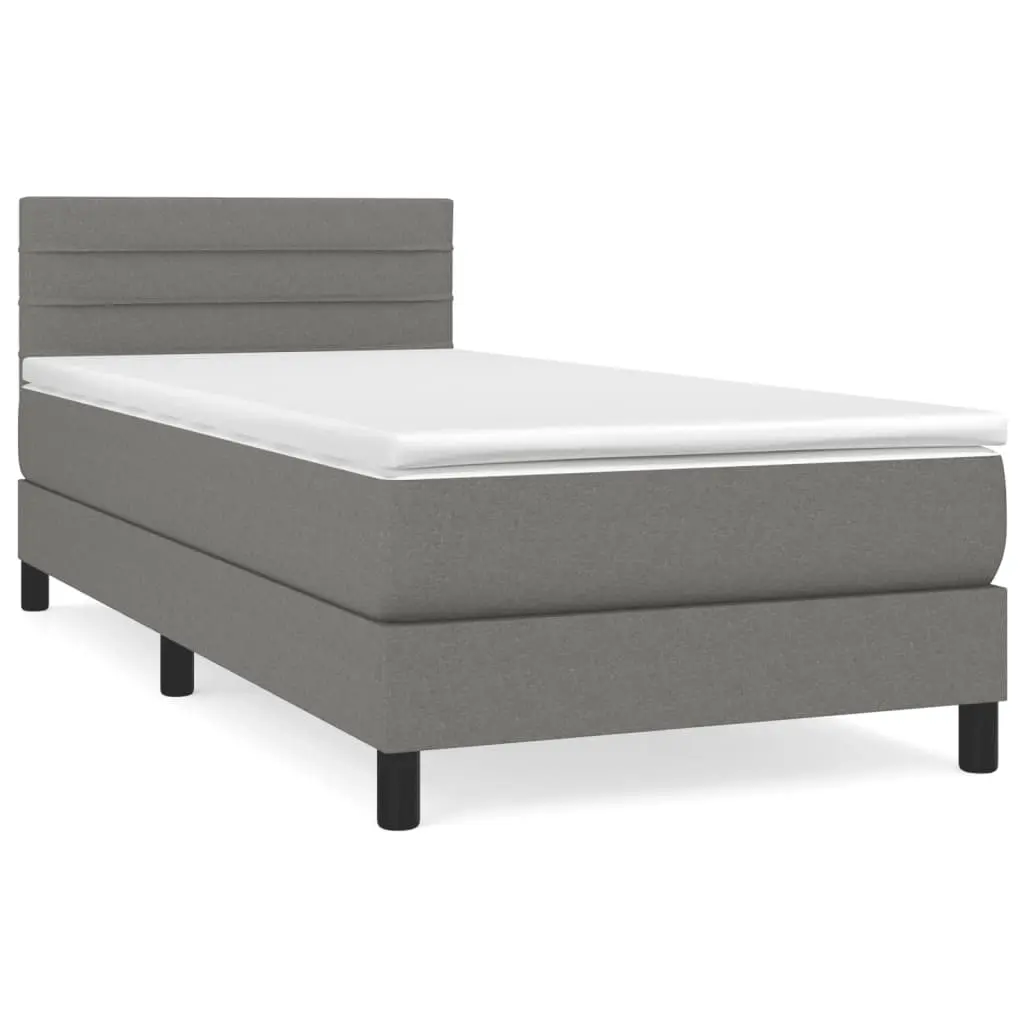 Box Spring Bed with Mattress Dark Grey 100x200 cm Fabric 3189204 - Furniture