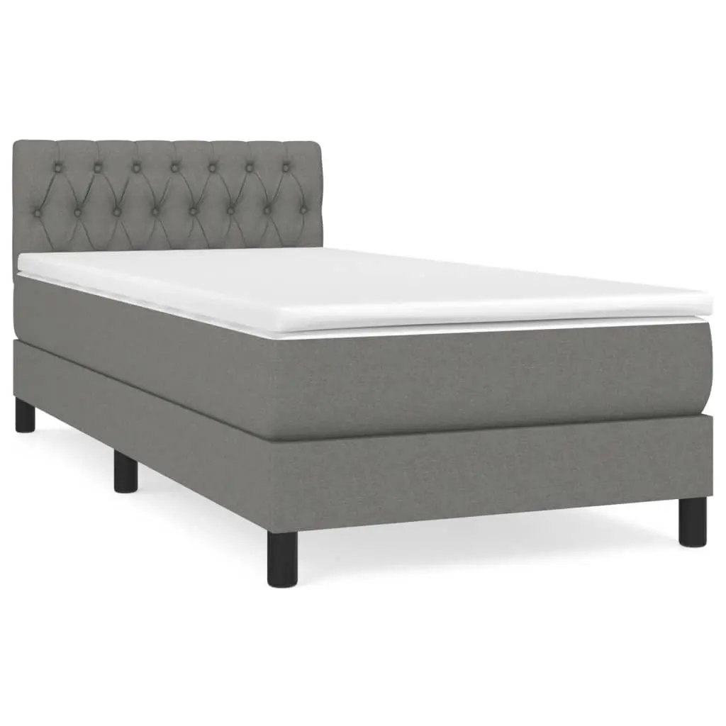 Box Spring Bed with Mattress Dark Grey 100x200 cm Fabric 3189206 - Furniture