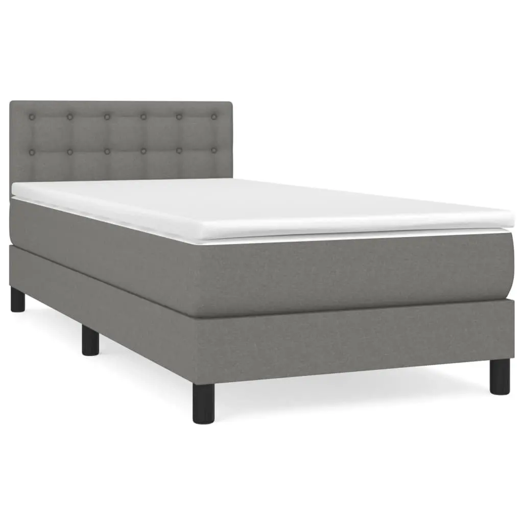 Box Spring Bed with Mattress Dark Grey 100x200 cm Fabric 3189207 - Furniture