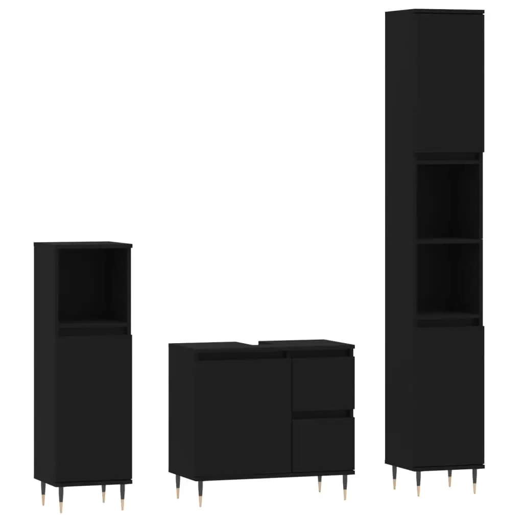 3 Piece Bathroom Furniture Set Black Engineered Wood 3190214