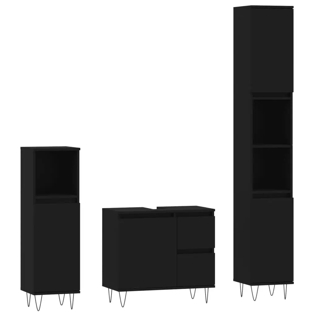 3 Piece Bathroom Furniture Set Black Engineered Wood 3190222