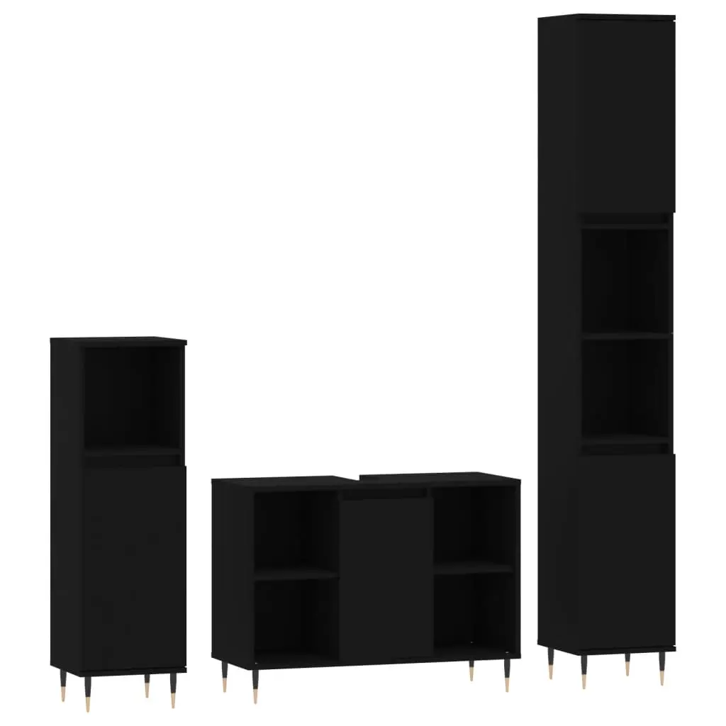 3 Piece Bathroom Furniture Set Black Engineered Wood 3190292