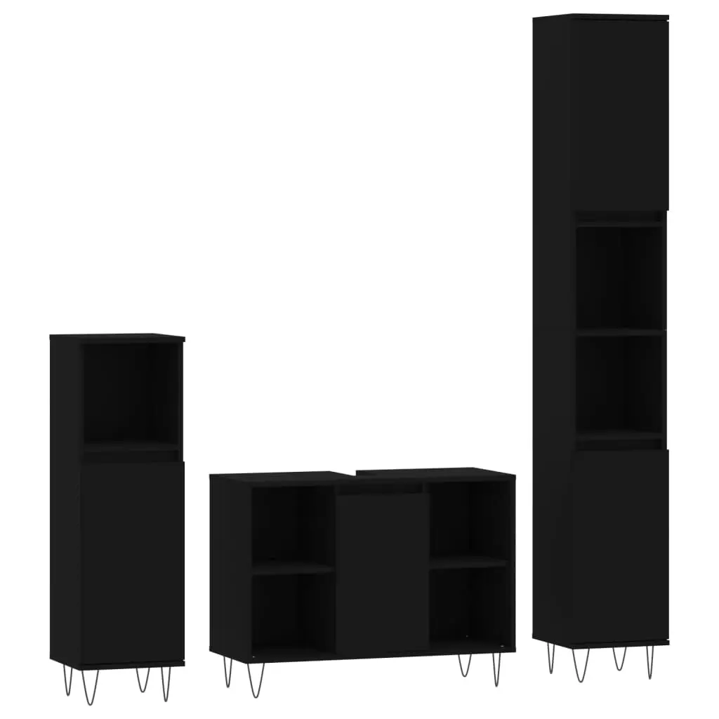 3 Piece Bathroom Furniture Set Black Engineered Wood 3190300