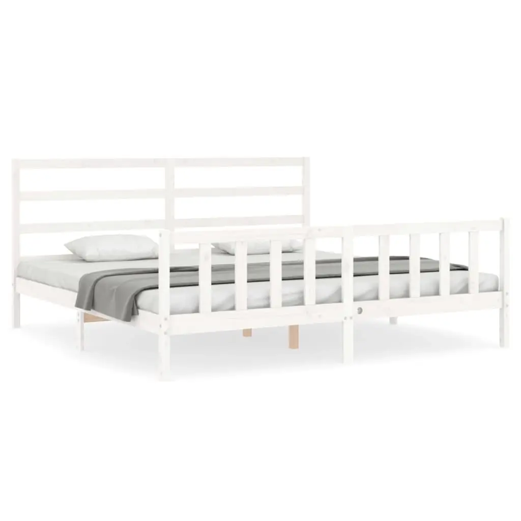 Bed Frame without Mattress White 183x203 cm King Solid Wood Pine 3191922 - Furniture