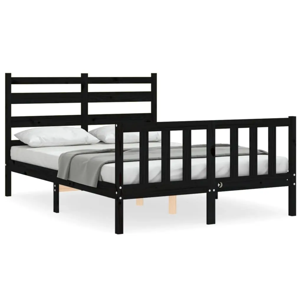 Bed Frame without Mattress Black 135x190 cm Solid Wood Pine 3192015 - Furniture