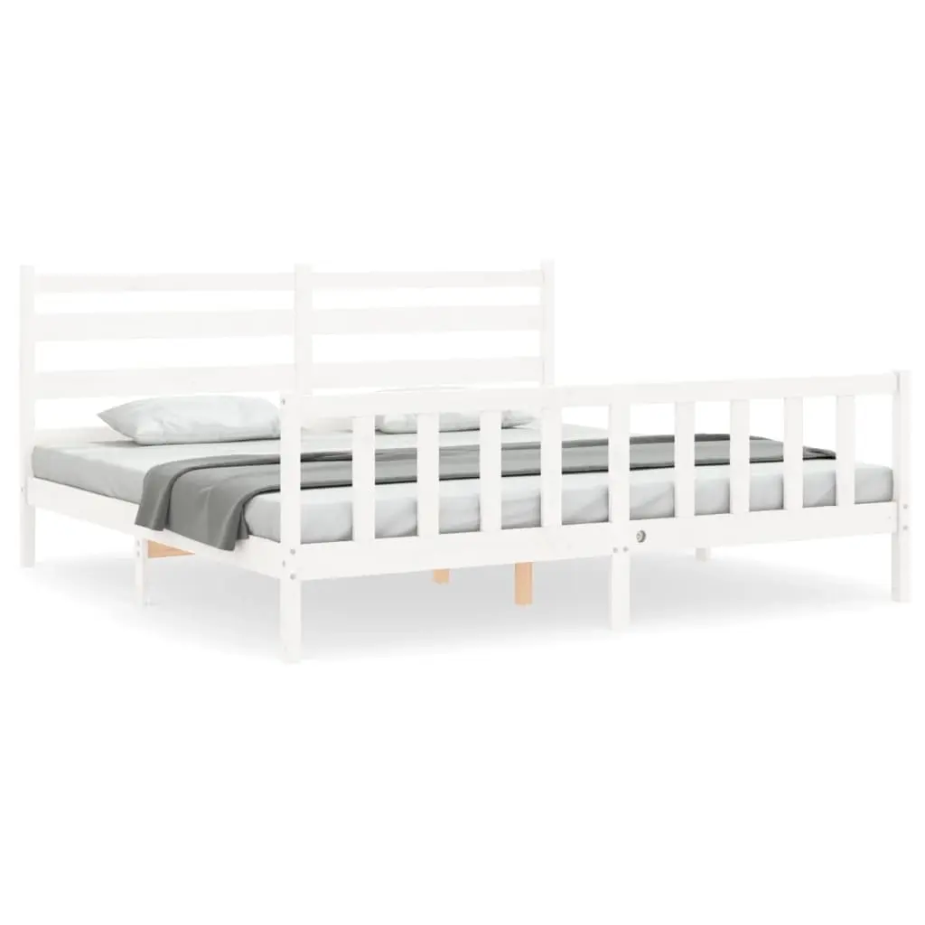 Bed Frame without Mattress White 183x203 cm King Solid Wood Pine 3192052 - Furniture