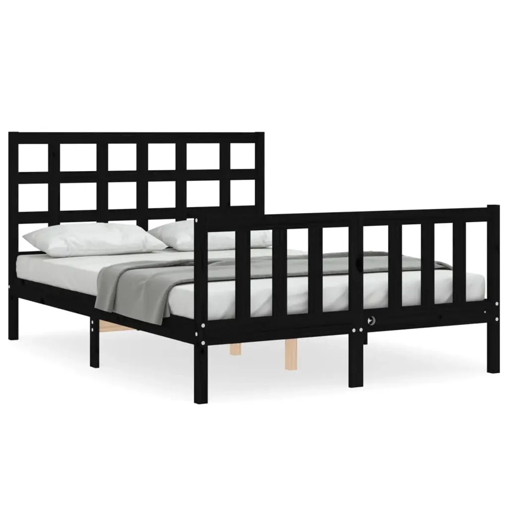 Bed Frame without Mattress Black 135x190 cm Solid Wood Pine 3192080 - Furniture