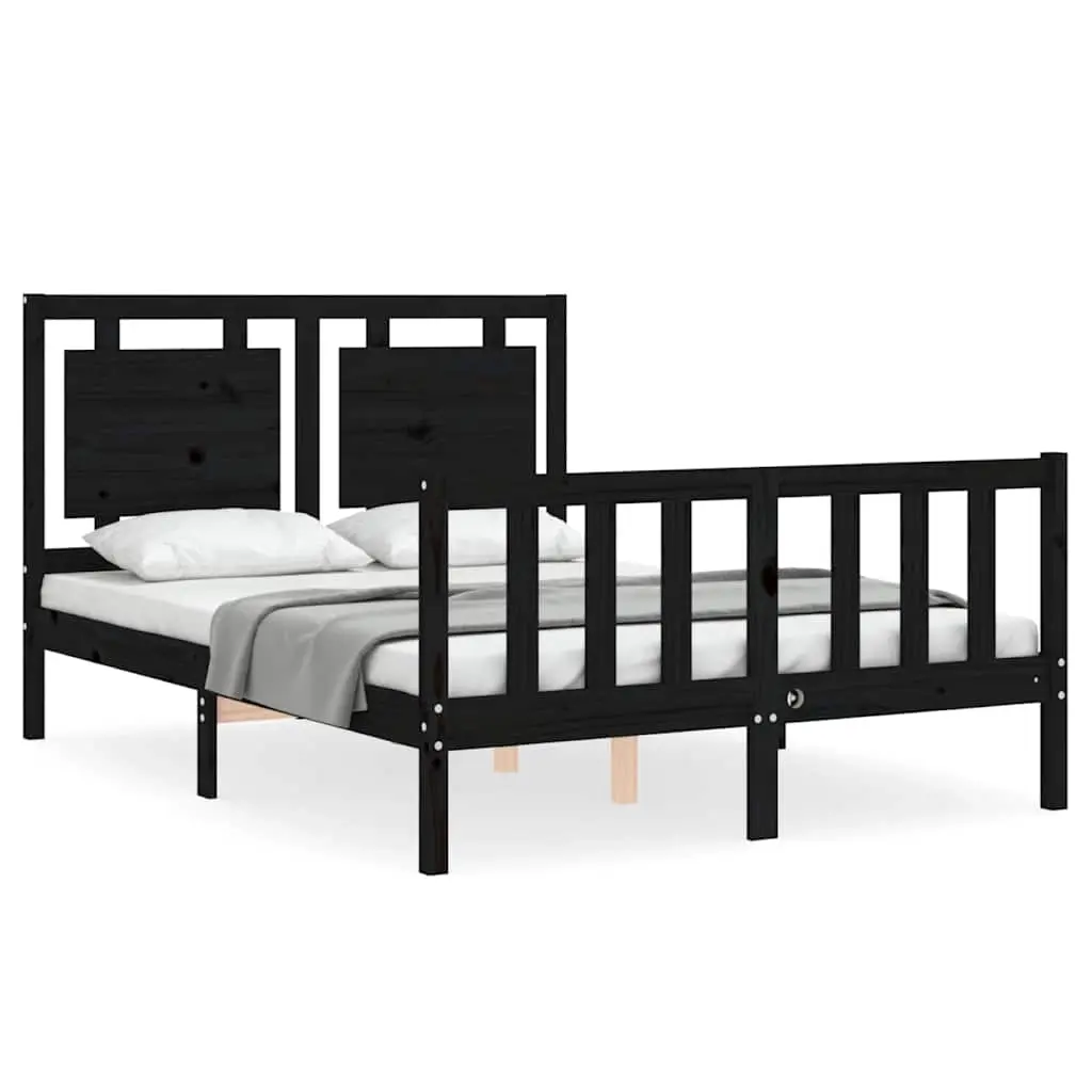 Bed Frame without Mattress Black 135x190 cm Solid Wood Pine 3192145 - Furniture