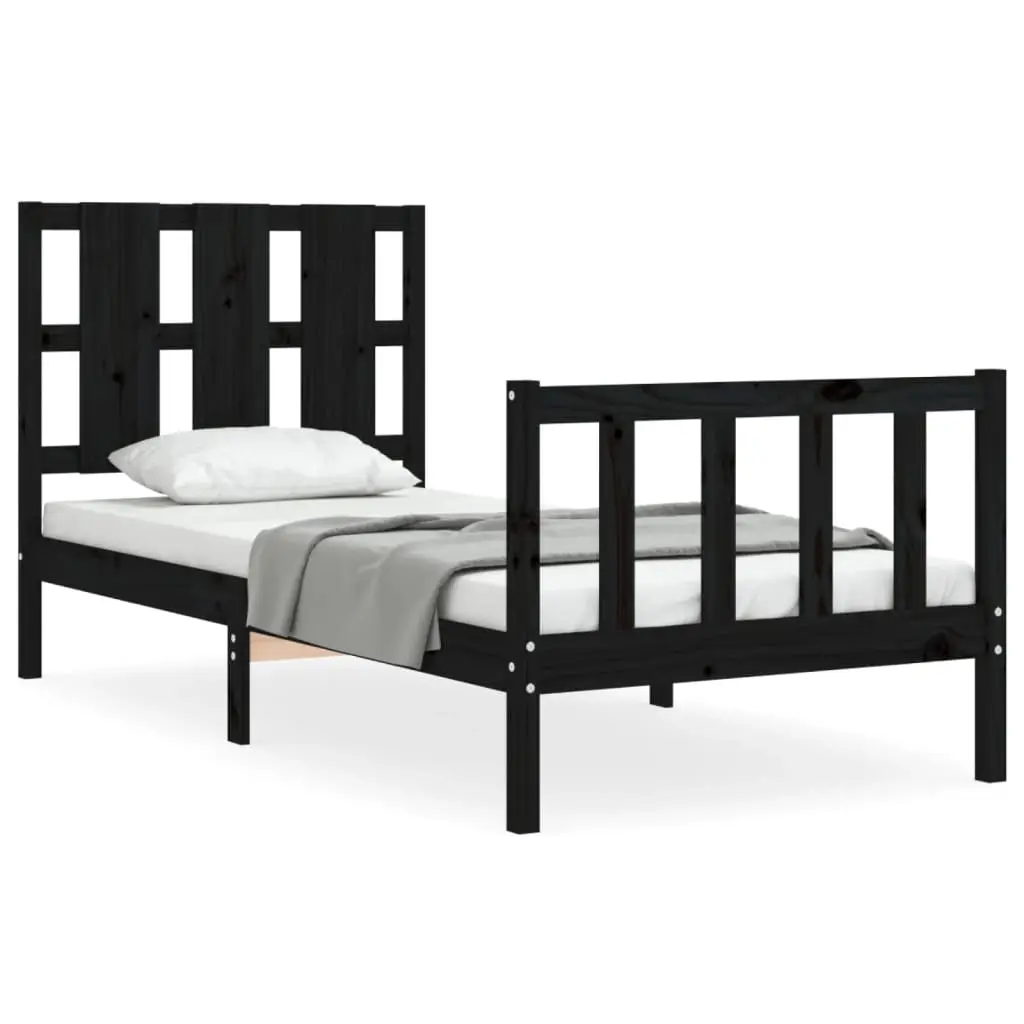 Bed Frame without Mattress Black 90x190 cm Solid Wood Pine 3192200 - Furniture