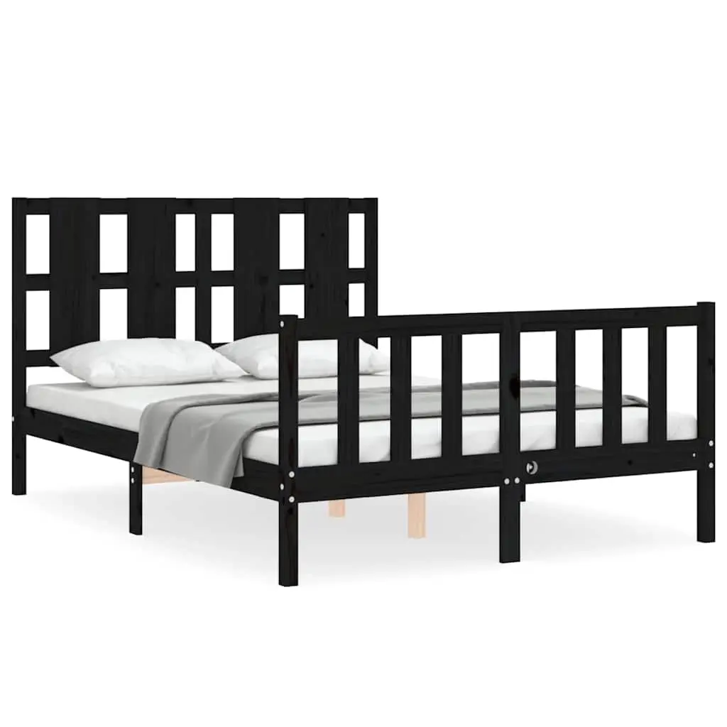 Bed Frame without Mattress Black 135x190 cm Solid Wood Pine 3192210 - Furniture