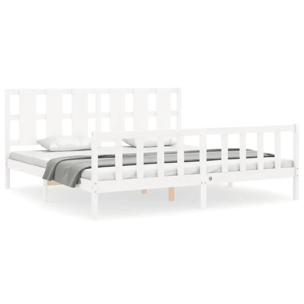 Bed Frame without Mattress White 183x203 cm King Solid Wood Pine 3192247 - Furniture