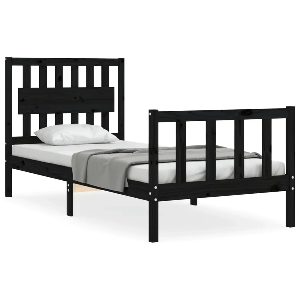 Bed Frame without Mattress Black 90x190 cm Solid Wood Pine 3192395 - Furniture