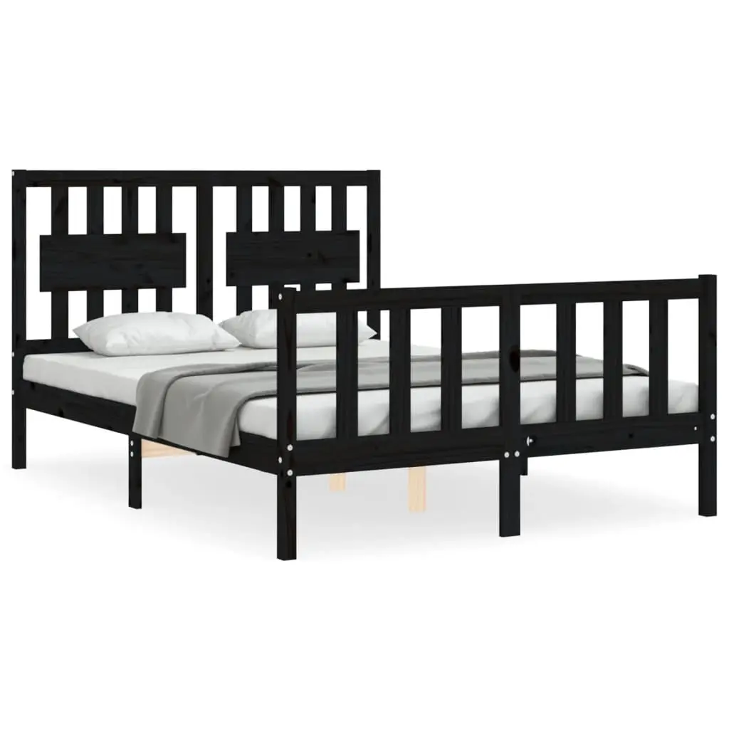 Bed Frame without Mattress Black 135x190 cm Solid Wood Pine 3192405 - Furniture