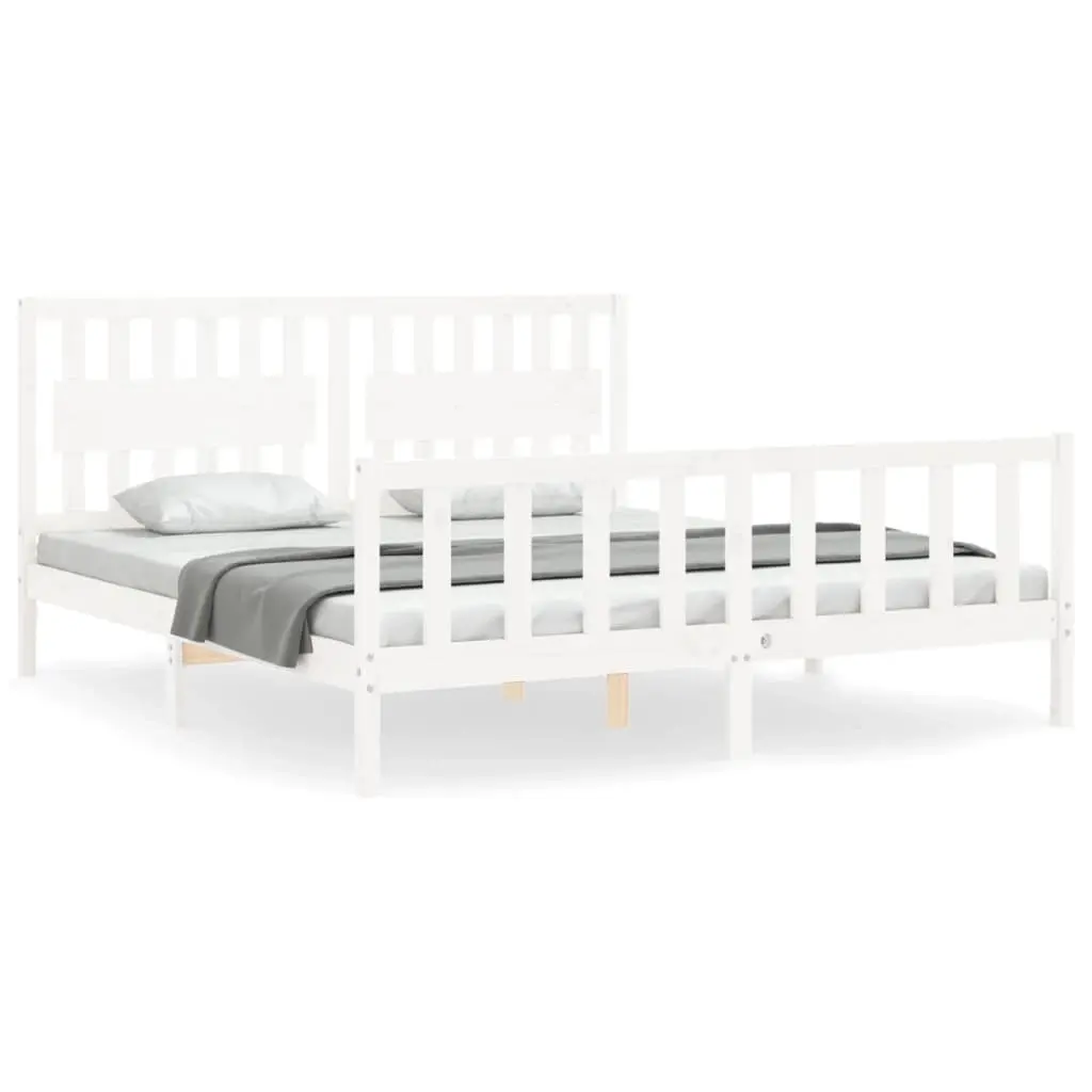 Bed Frame without Mattress White 183x203 cm King Solid Wood Pine 3192442 - Furniture