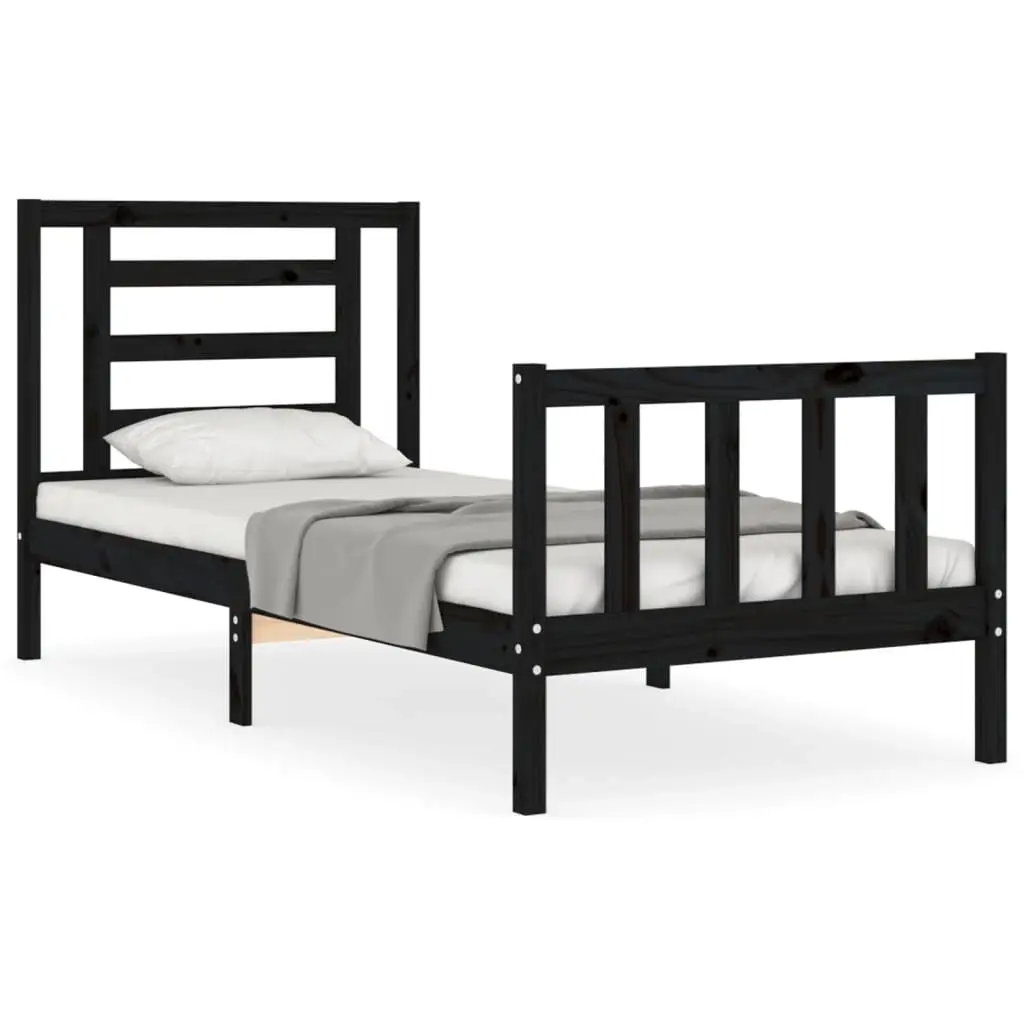 Bed Frame without Mattress Black 90x190 cm Solid Wood Pine 3192850 - Furniture