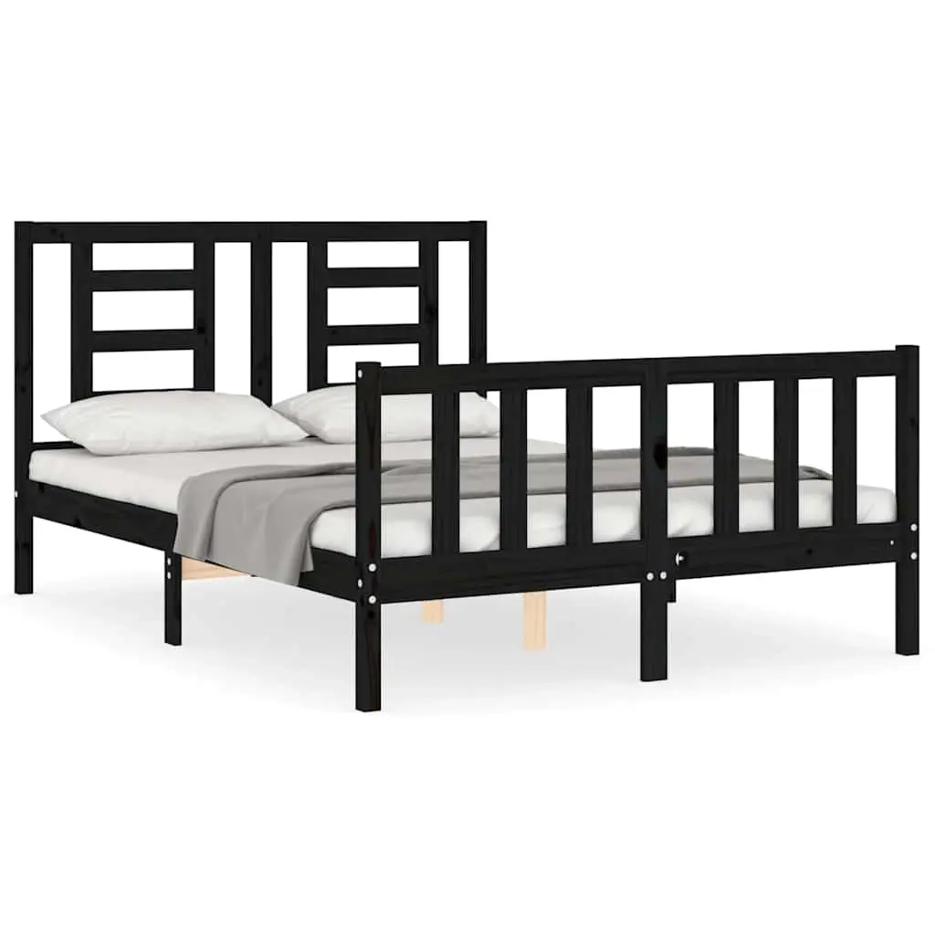 Bed Frame without Mattress Black 135x190 cm Solid Wood Pine 3192860 - Furniture