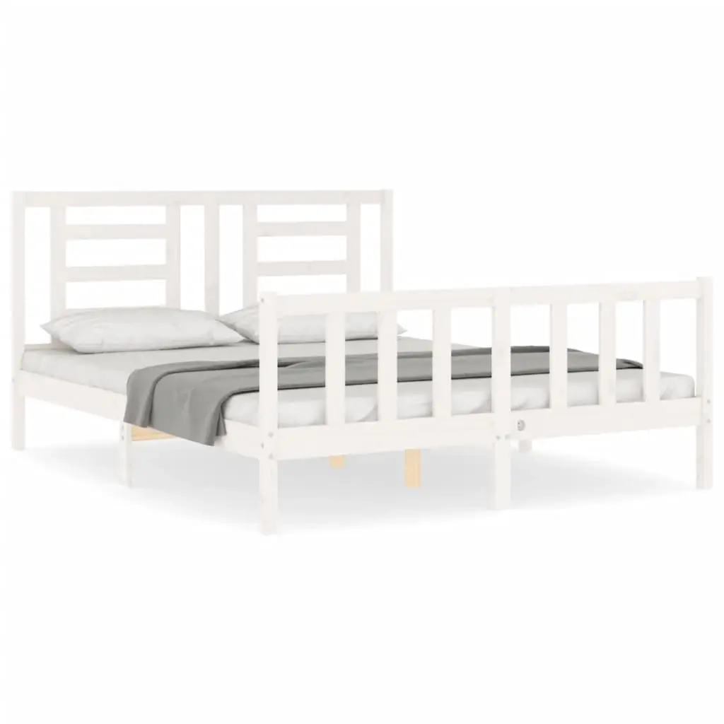 Bed Frame without Mattress White 150x200 cm Solid Wood Pine 3192887 - Furniture
