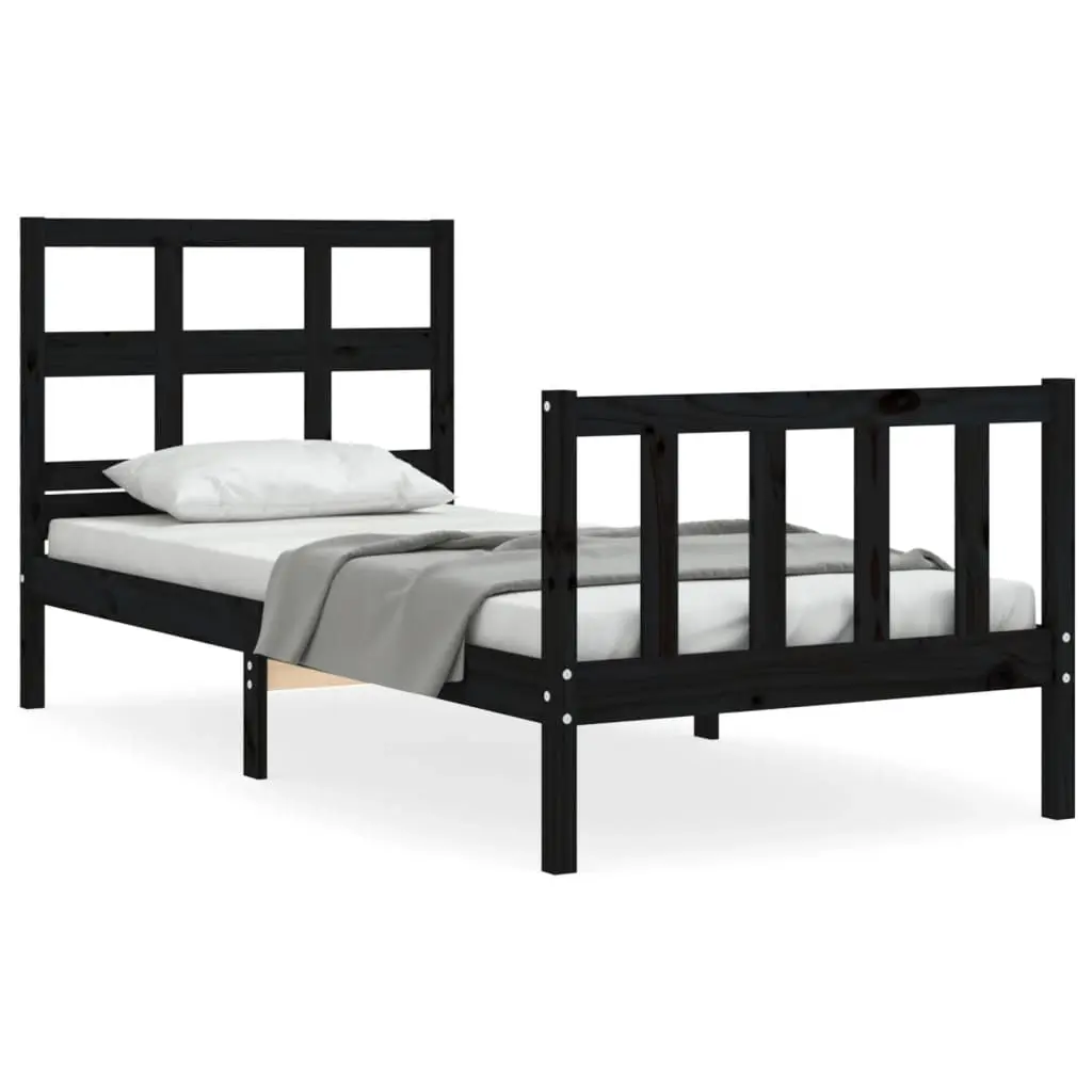 Bed Frame without Mattress Black 90x190 cm Solid Wood Pine 3192980 - Furniture
