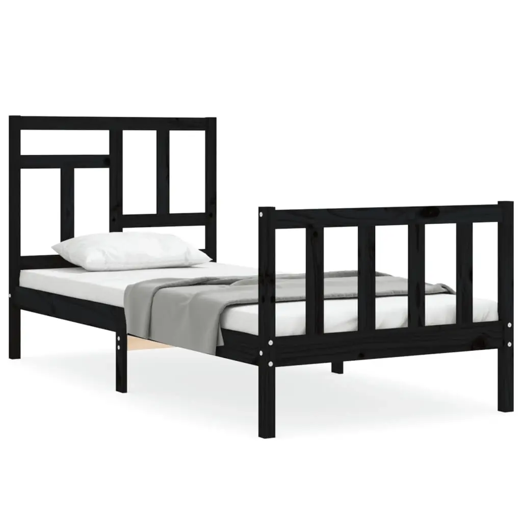 Bed Frame without Mattress Black 90x190 cm Solid Wood Pine 3193110 - Furniture