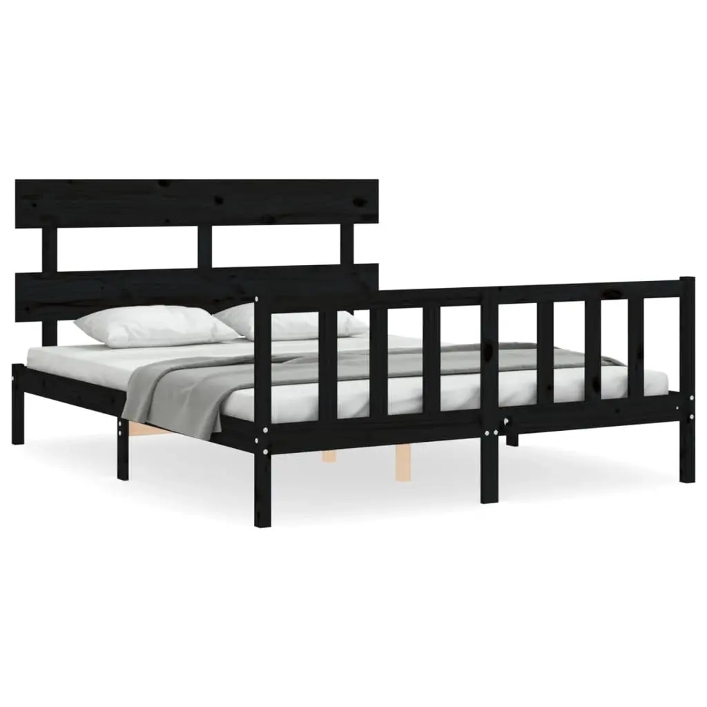 Bed Frame without Mattress Black 150x200 cm Solid Wood Pine 3193280 - Furniture