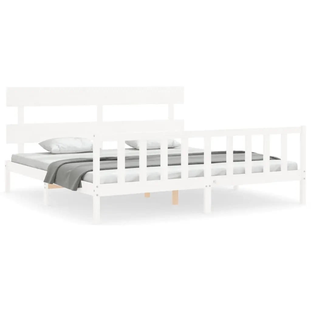 Bed Frame without Mattress White 183x203 cm King Solid Wood Pine 3193287 - Furniture
