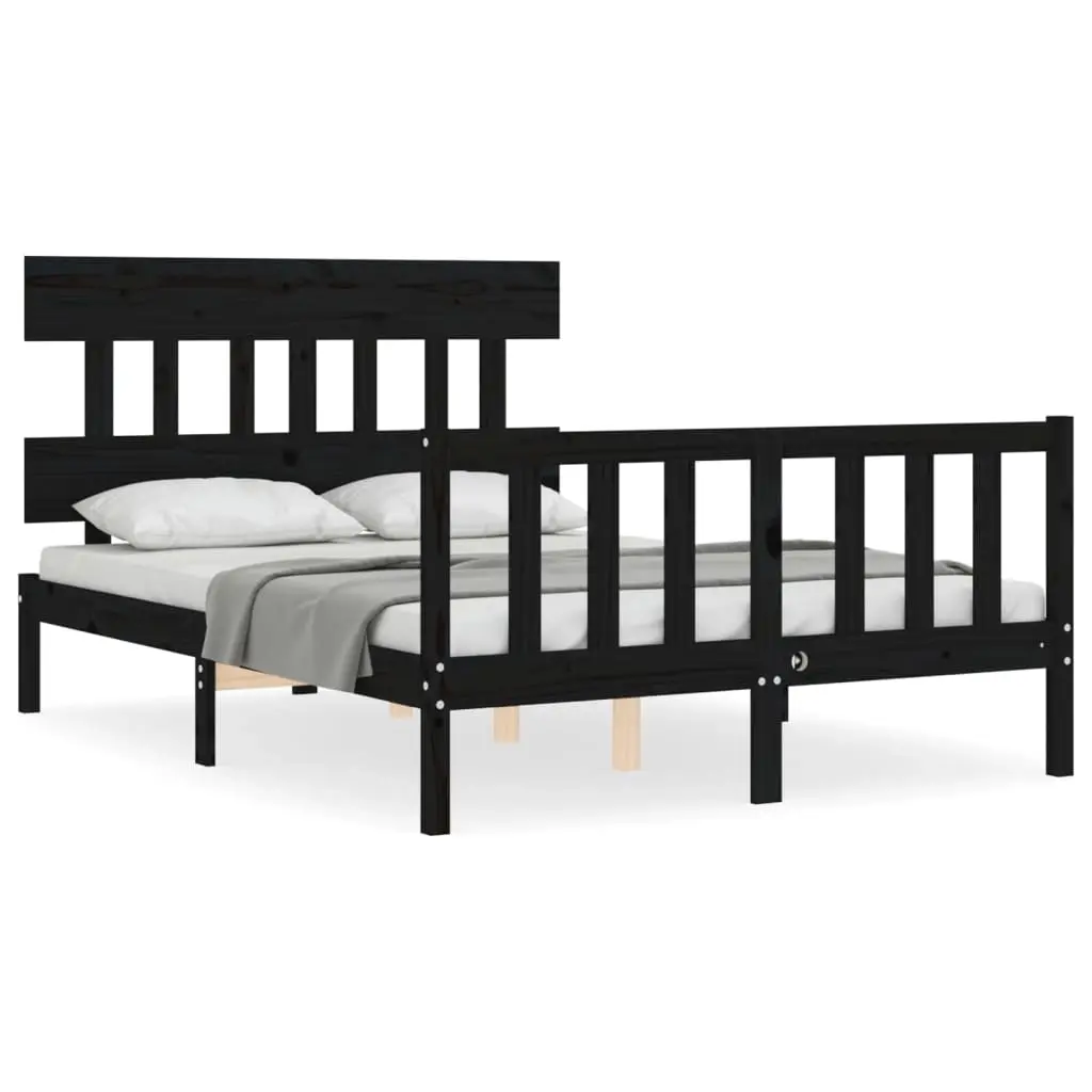 Bed Frame without Mattress Black 135x190 cm Solid Wood Pine 3193315 - Furniture
